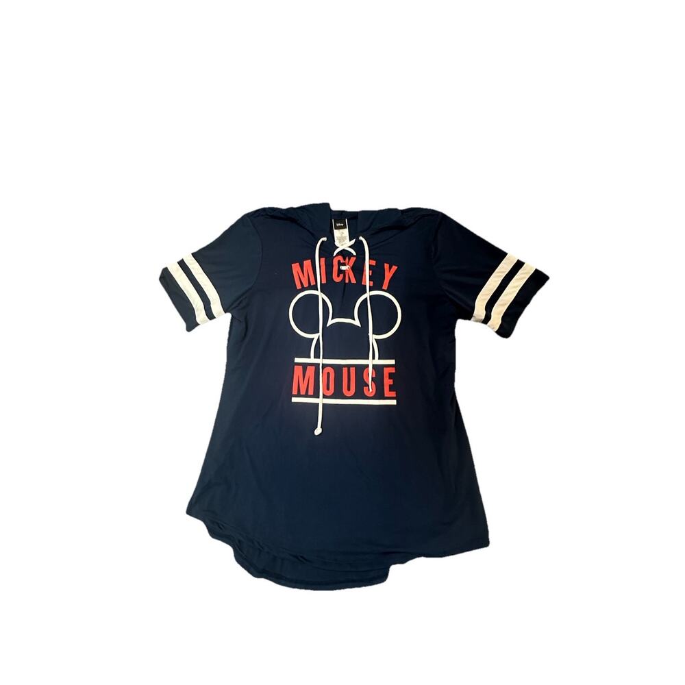 Disney Mickey Mouse Lace-Up Hoodie Tee Navy Juniors XXL Graphic Short Sleeve